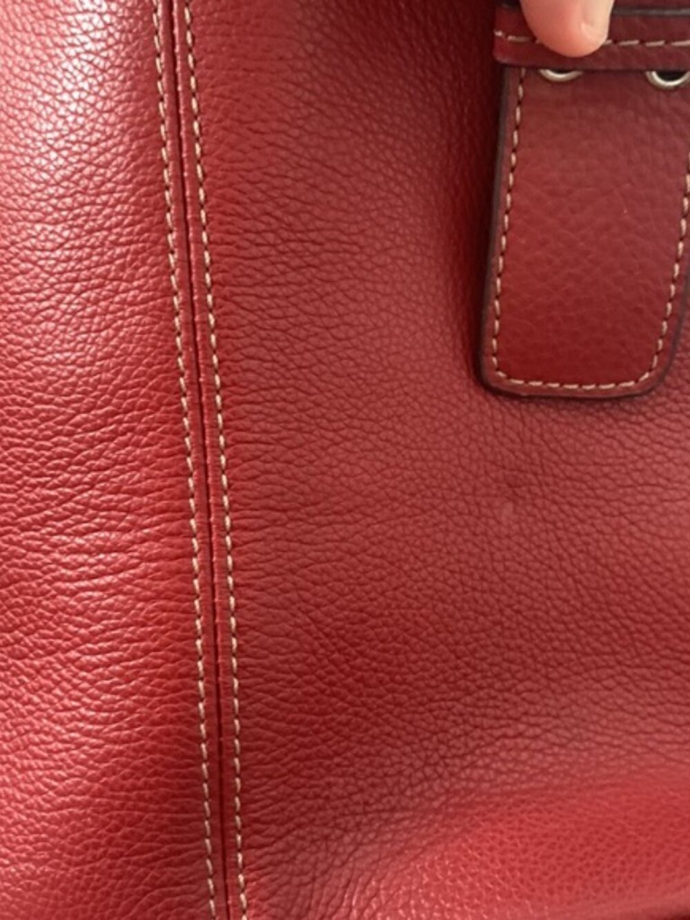 Tignanello Red Pebbled Soft Leather Double Rolled Handle Handbag - Picture 6 of 6